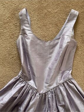 Vintage Laura Ashley Silver Lilac Silk Midi Dress RARE.
